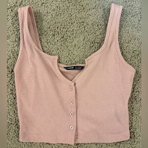 💕SHEIN • light pink ribbed button-up crop tank top • XS